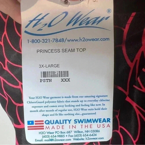 H2O Wear Princess seam top black red print swimwear made in USA size 3 XL - Picture 3 of 6